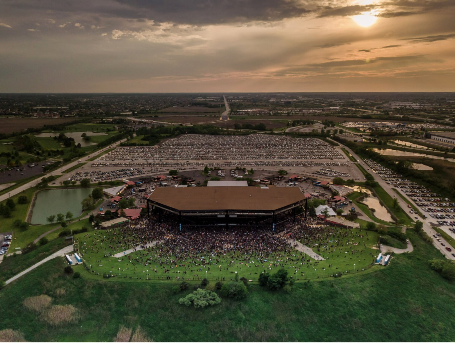 Credit Union 1 Amphitheatre aerial view at sunset
